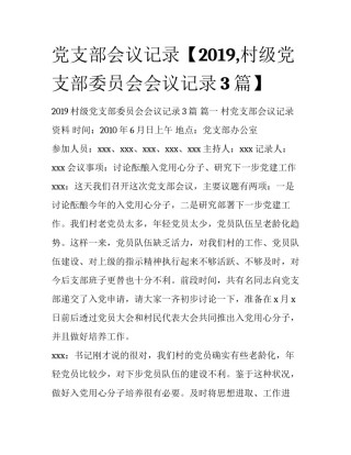 党支部会议记录【2019,村级党支部委员会会议记录3篇】