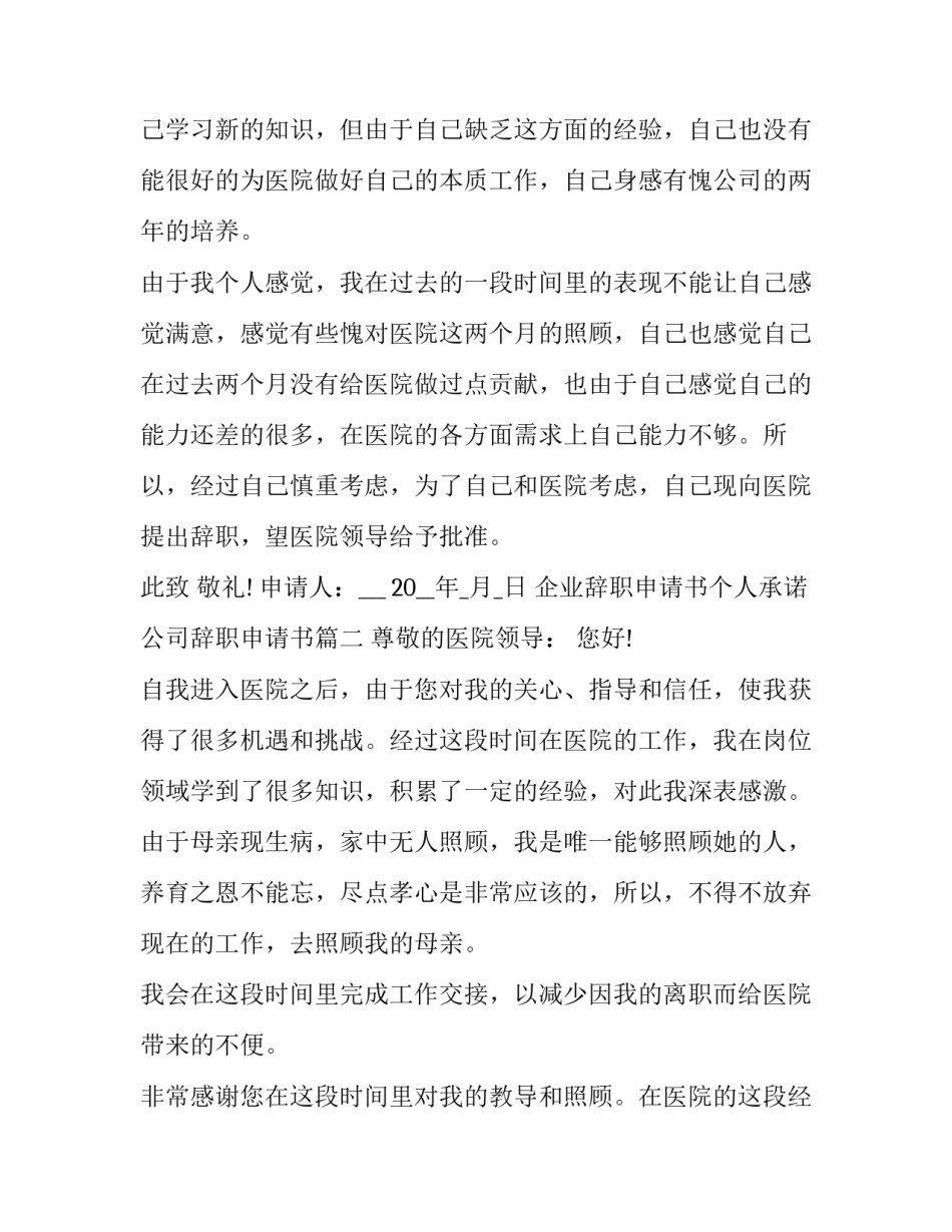 企业辞职申请书个人承诺 公司辞职申请书(17篇)_第2页