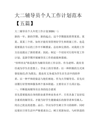 大二辅导员个人工作计划范本【五篇】