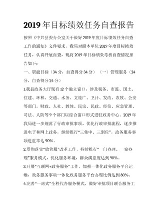 2019年目标绩效任务自查报告
