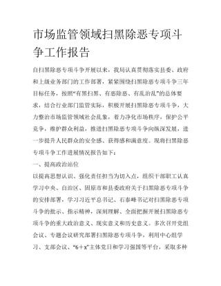市场监管领域扫黑除恶专项斗争工作报告