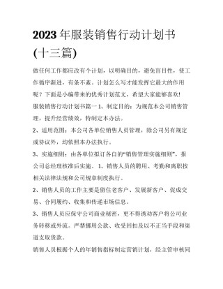 2023年服装销售行动计划书(十三篇)
