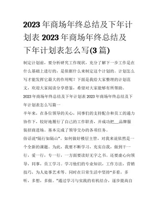 2023年商场年终总结及下年计划表 2023年商场年终总结及下年计划表怎么写(3篇)