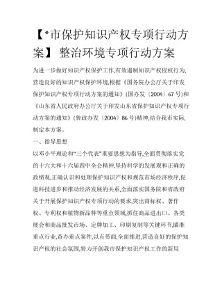 【*市保护知识产权专项行动方案】 整治环境专项行动方案