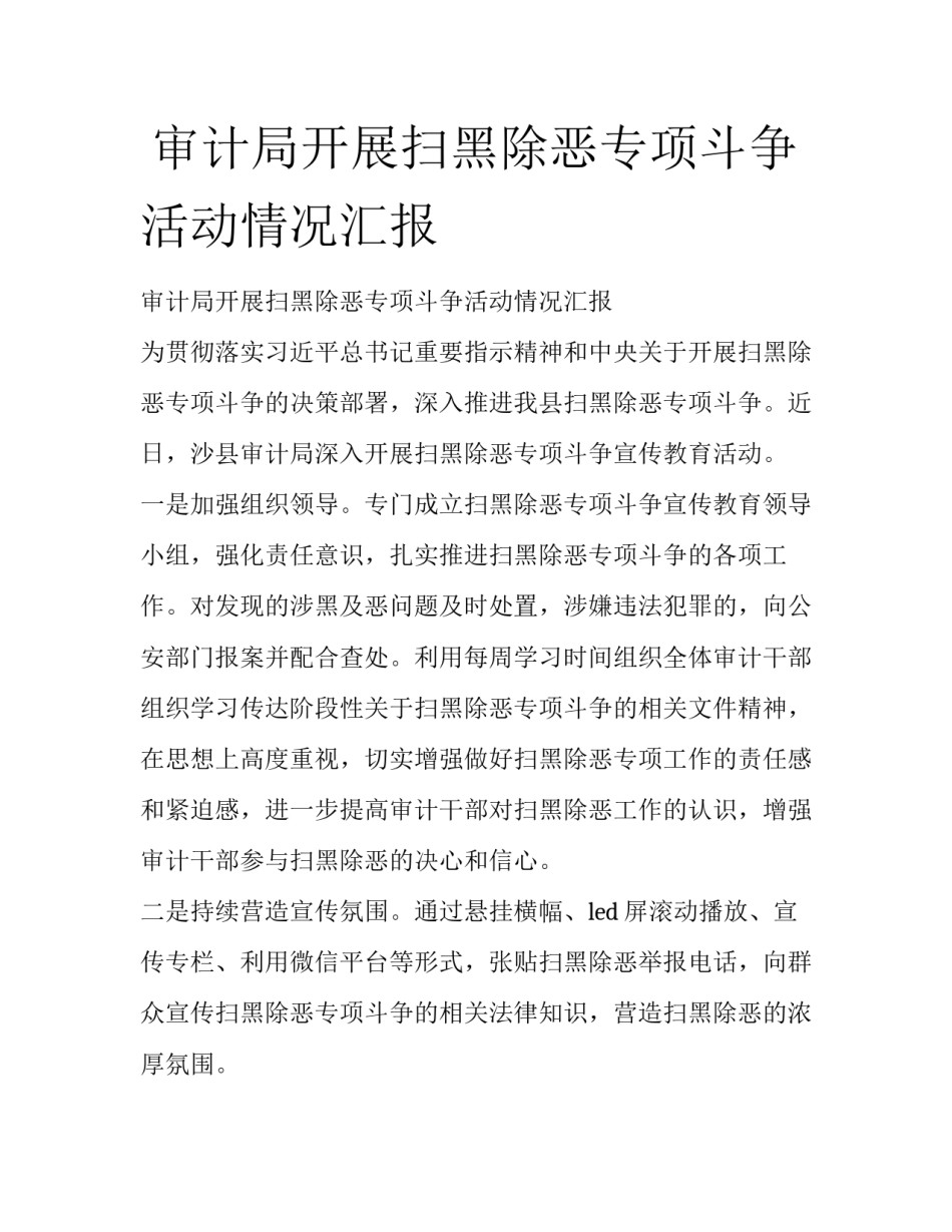  审计局开展扫黑除恶专项斗争活动情况汇报_第1页
