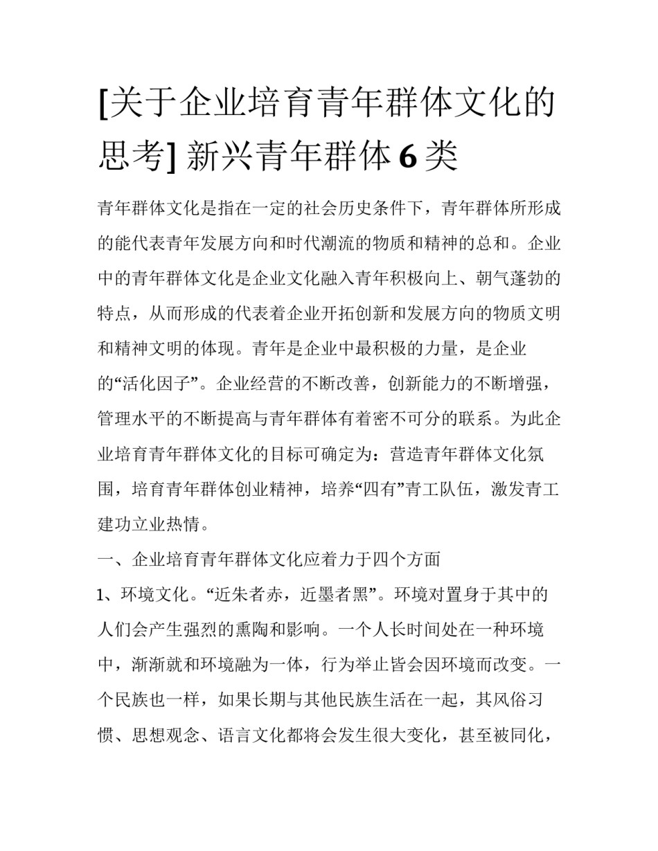[关于企业培育青年群体文化的思考] 新兴青年群体6类_第1页