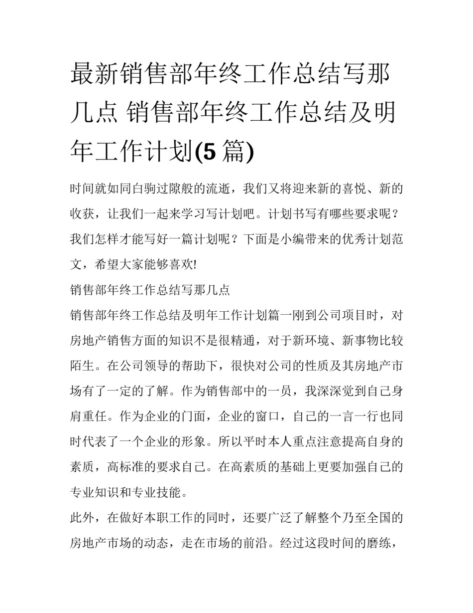 最新销售部年终工作总结写那几点 销售部年终工作总结及明年工作计划(5篇)_第1页
