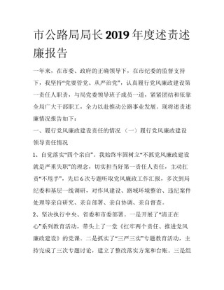 市公路局局长2019年度述责述廉报告
