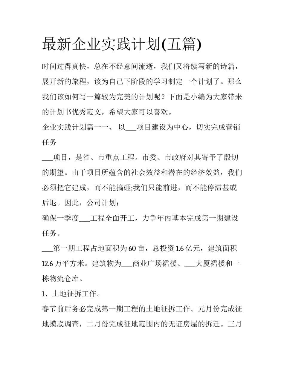 最新企业实践计划(五篇)_第1页