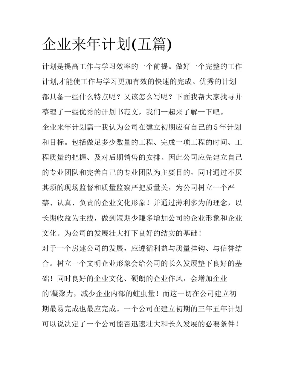 企业来年计划(五篇)_第1页