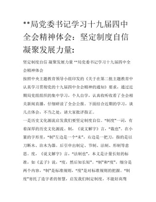 **局党委书记学习十九届四中全会精神体会：坚定制度自信凝聚发展力量: