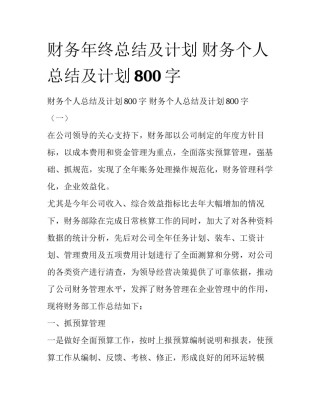 财务年终总结及计划 财务个人总结及计划800字