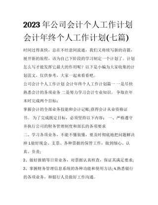 2023年公司会计个人工作计划 会计年终个人工作计划(七篇)