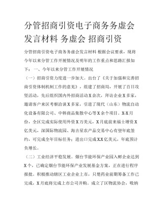 分管招商引资电子商务务虚会发言材料 务虚会 招商引资
