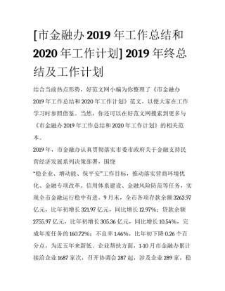 [市金融办2019年工作总结和2020年工作计划] 2019年终总结及工作计划