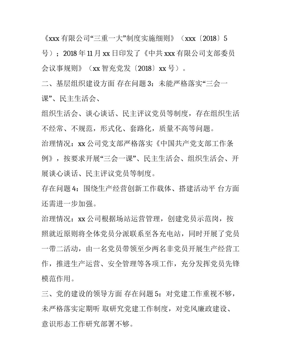 公司党支部关于党的建设突出问题专项治理工作情况汇报_第2页