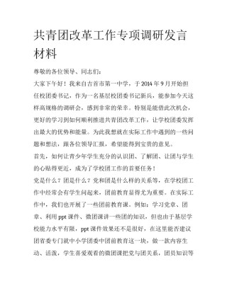 共青团改革工作专项调研发言材料