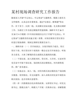 某村现场调查研究工作报告