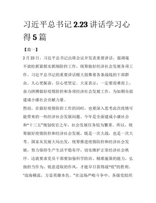 习近平总书记2.23讲话学习心得5篇