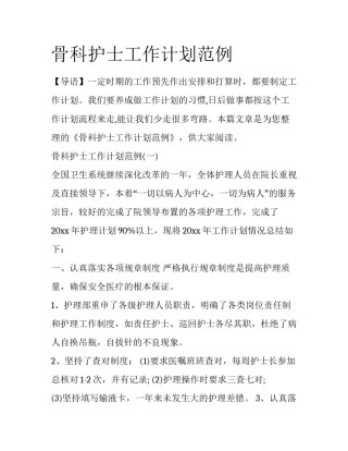 骨科护士工作计划范例