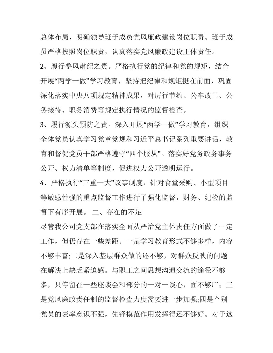 【2019年上半年公司党支部全面从严治党主体责任报告】 党支部从严治党主体责任_第2页