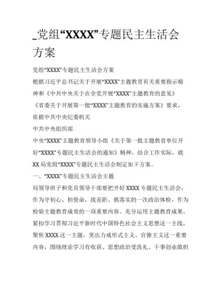 _党组“XXXX”专题民主生活会方案