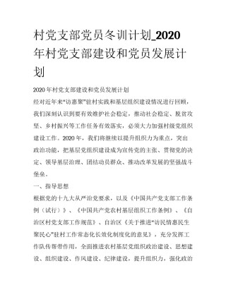 村党支部党员冬训计划_2020年村党支部建设和党员发展计划