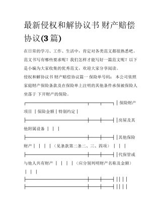 最新侵权和解协议书 财产赔偿协议(3篇)