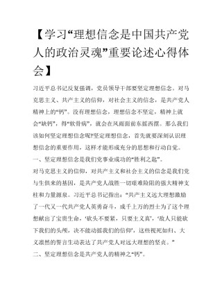 【学习“理想信念是中国共产党人的政治灵魂”重要论述心得体会】