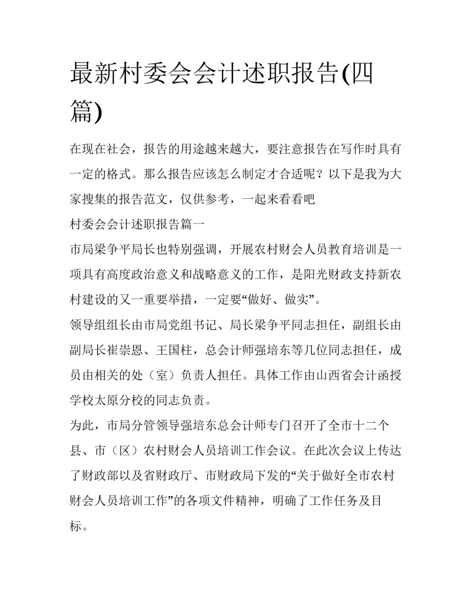 最新村委会会计述职报告(四篇)_第1页