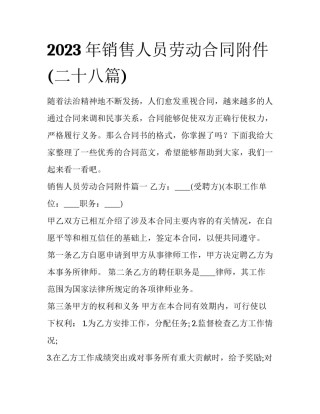 2023年销售人员劳动合同附件(二十八篇)