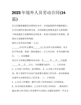 2023年境外人员劳动合同(14篇)