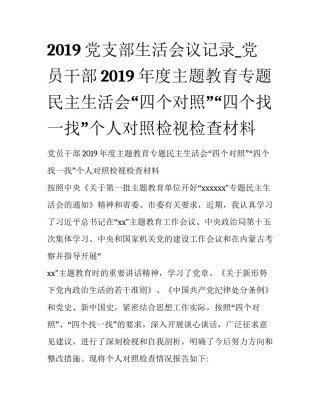 2019党支部生活会议记录_党员干部2019年度主题教育专题民主生活会“四个对照”“四个找一找”个人对照检视检查材料