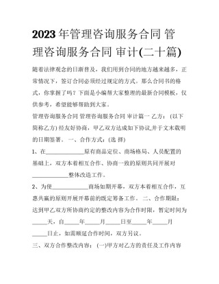 2023年管理咨询服务合同 管理咨询服务合同 审计(二十篇)