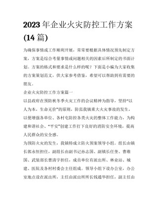 2023年企业火灾防控工作方案(14篇)