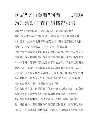 区局“文山会海”问题　　,,专项治理活动自查自纠情况报告