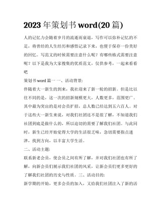 2023年策划书word(20篇)