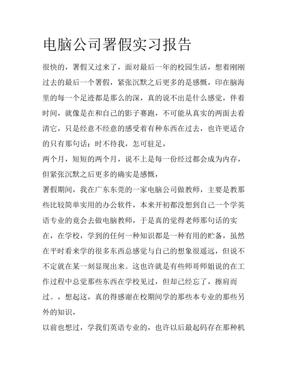 电脑公司署假实习报告_第1页