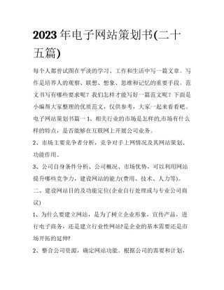 2023年电子网站策划书(二十五篇)