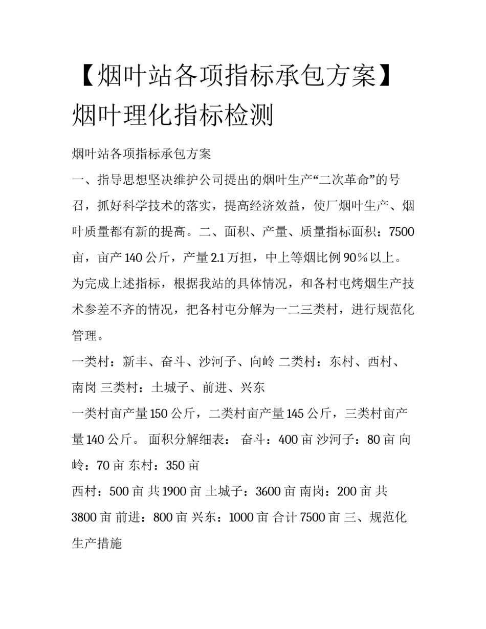 【烟叶站各项指标承包方案】 烟叶理化指标检测_第1页