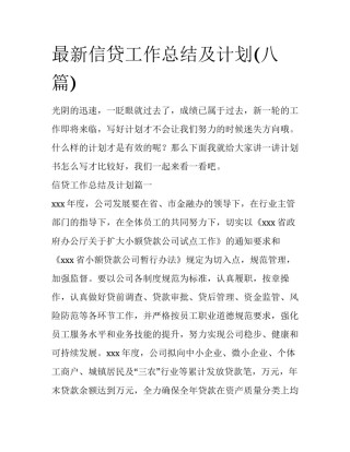 最新信贷工作总结及计划(八篇)