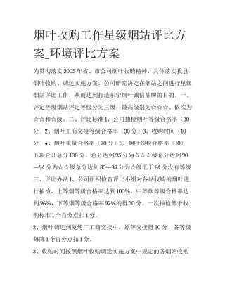 烟叶收购工作星级烟站评比方案_环境评比方案
