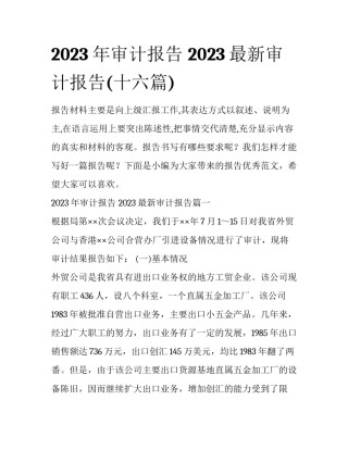 2023年审计报告 2023最新审计报告(十六篇)
