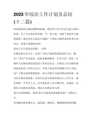 2023年综治工作计划及总结(十二篇)