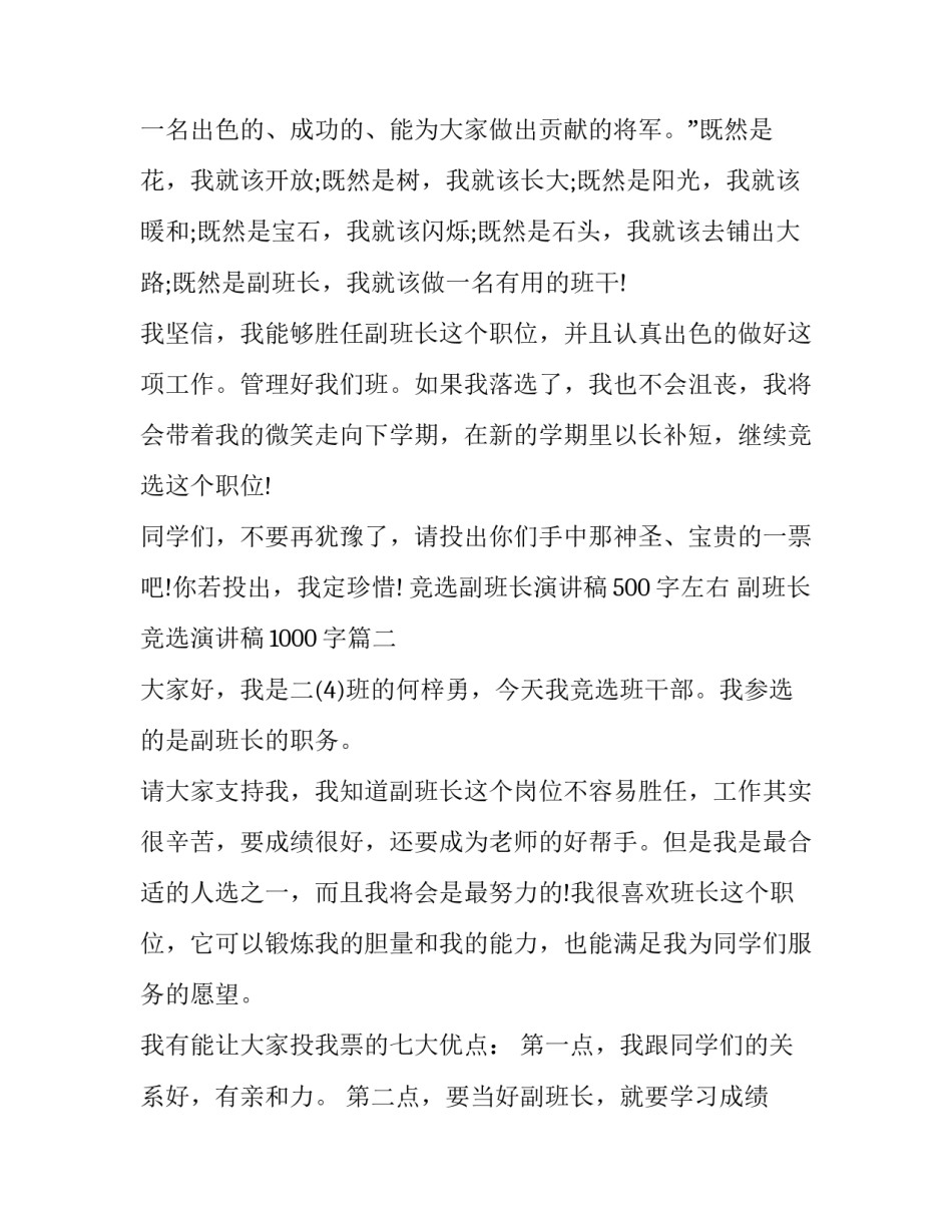 竞选副班长演讲稿500字左右 副班长竞选演讲稿1000字(七篇)_第2页
