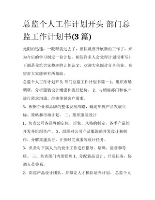 总监个人工作计划开头 部门总监工作计划书(3篇)