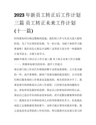 2023年新员工转正后工作计划三篇 员工转正未来工作计划(十一篇)