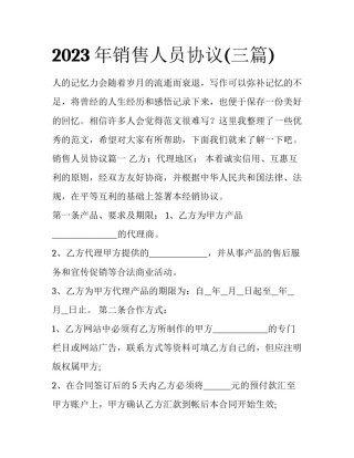 2023年销售人员协议(三篇)