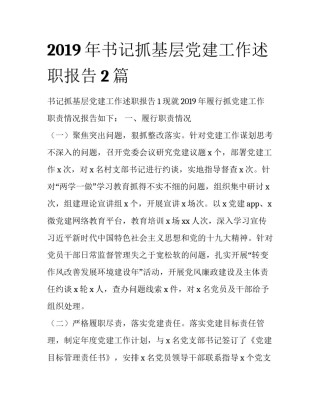 2019年书记抓基层党建工作述职报告2篇