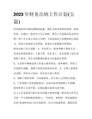 2023年财务出纳工作计划(五篇)